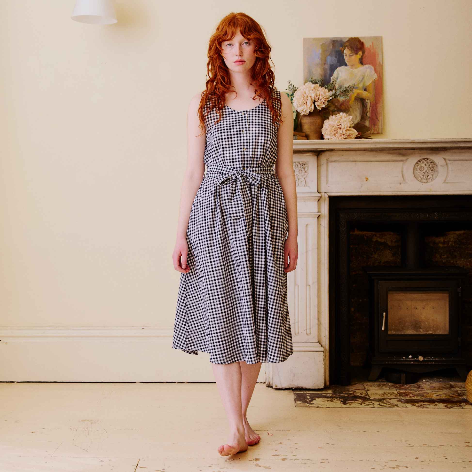 Belted Sun Dress - Navy Gingham