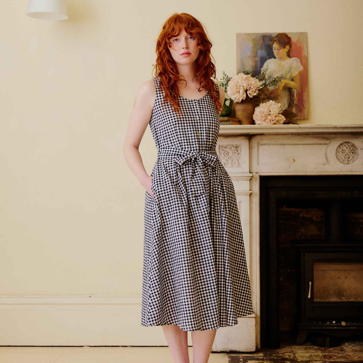 Belted Sun Dress - Navy Gingham Belted Sun Dress - Navy Gingham