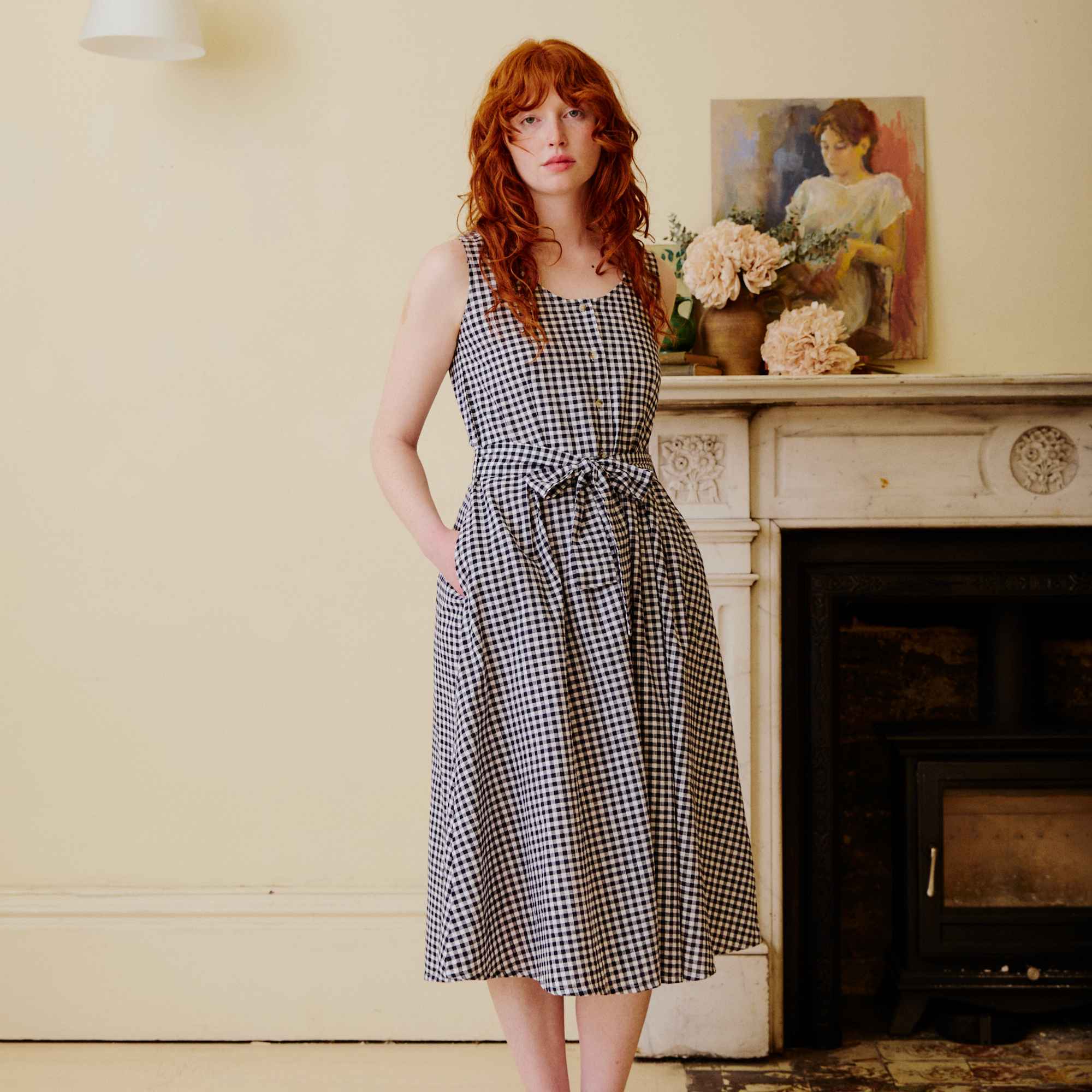 Belted Sun Dress - Navy Gingham