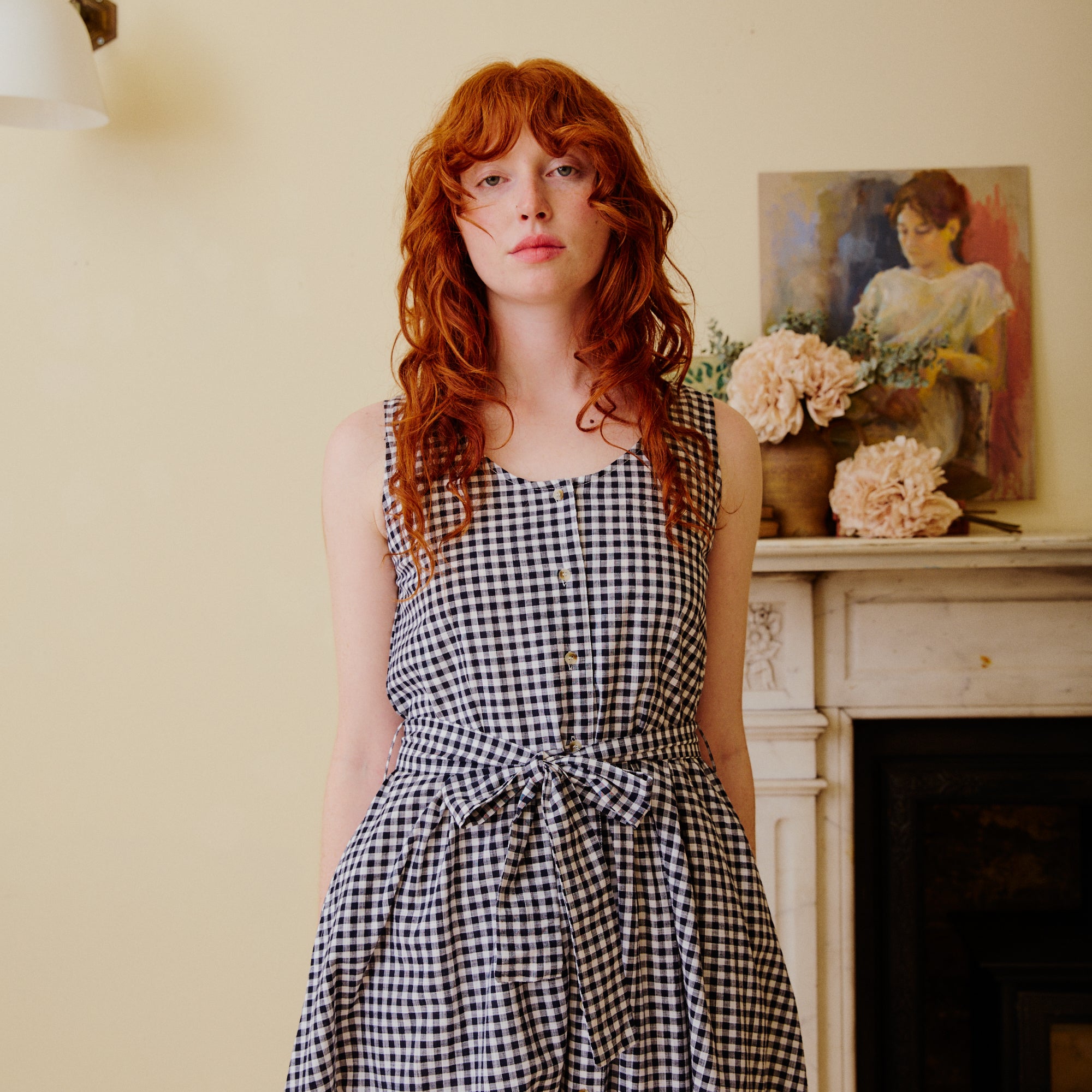 Belted Sun Dress - Navy Gingham