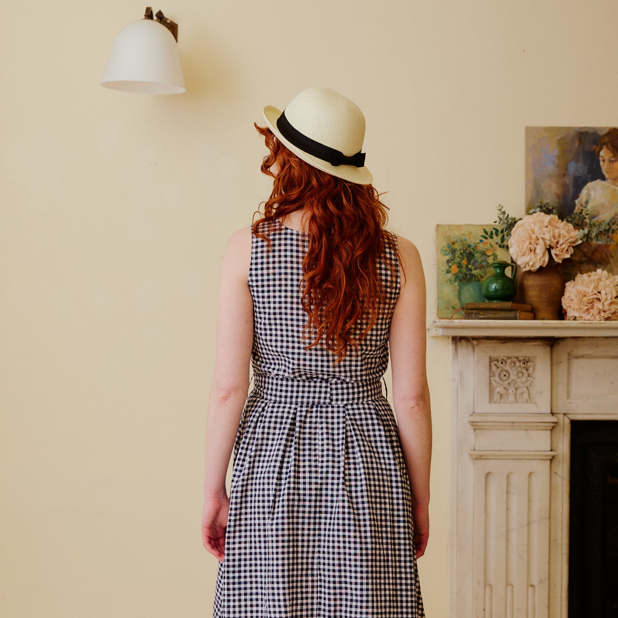 Cream Bowler Sun Hat with black ribbon