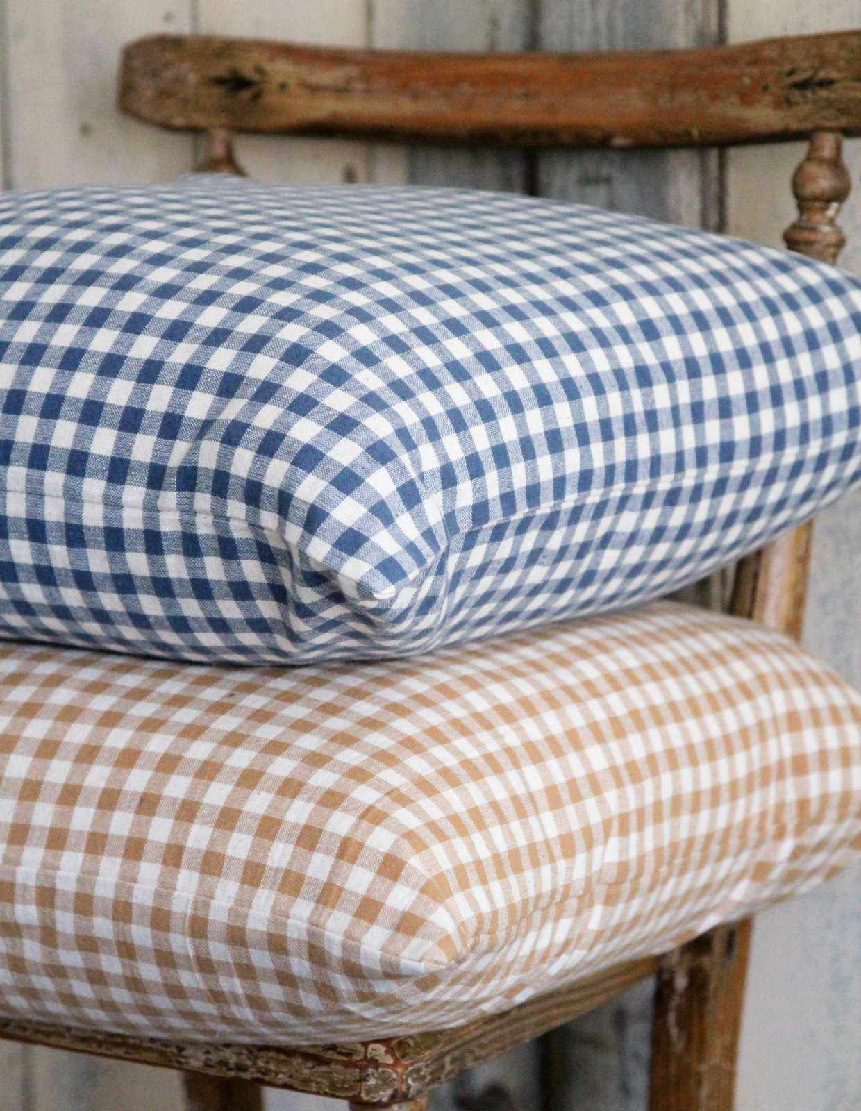 Rustic Gingham Cushion - Mustard and French Navy