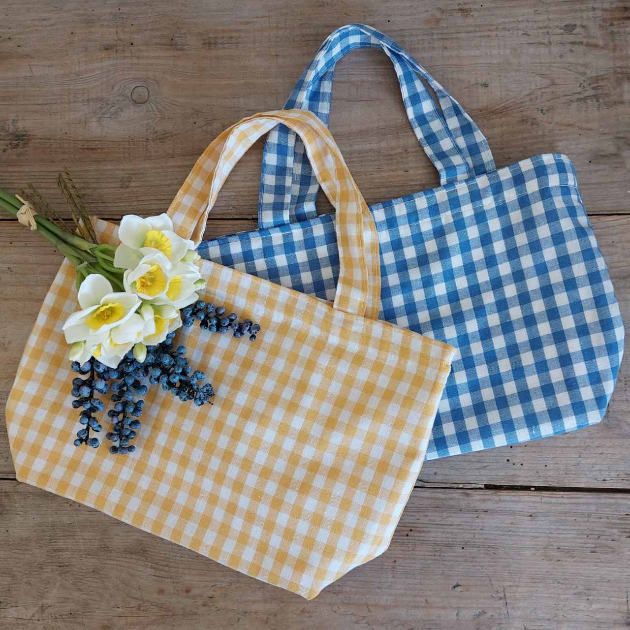 Mini Tote Bag - Yellow and Blue Gingham