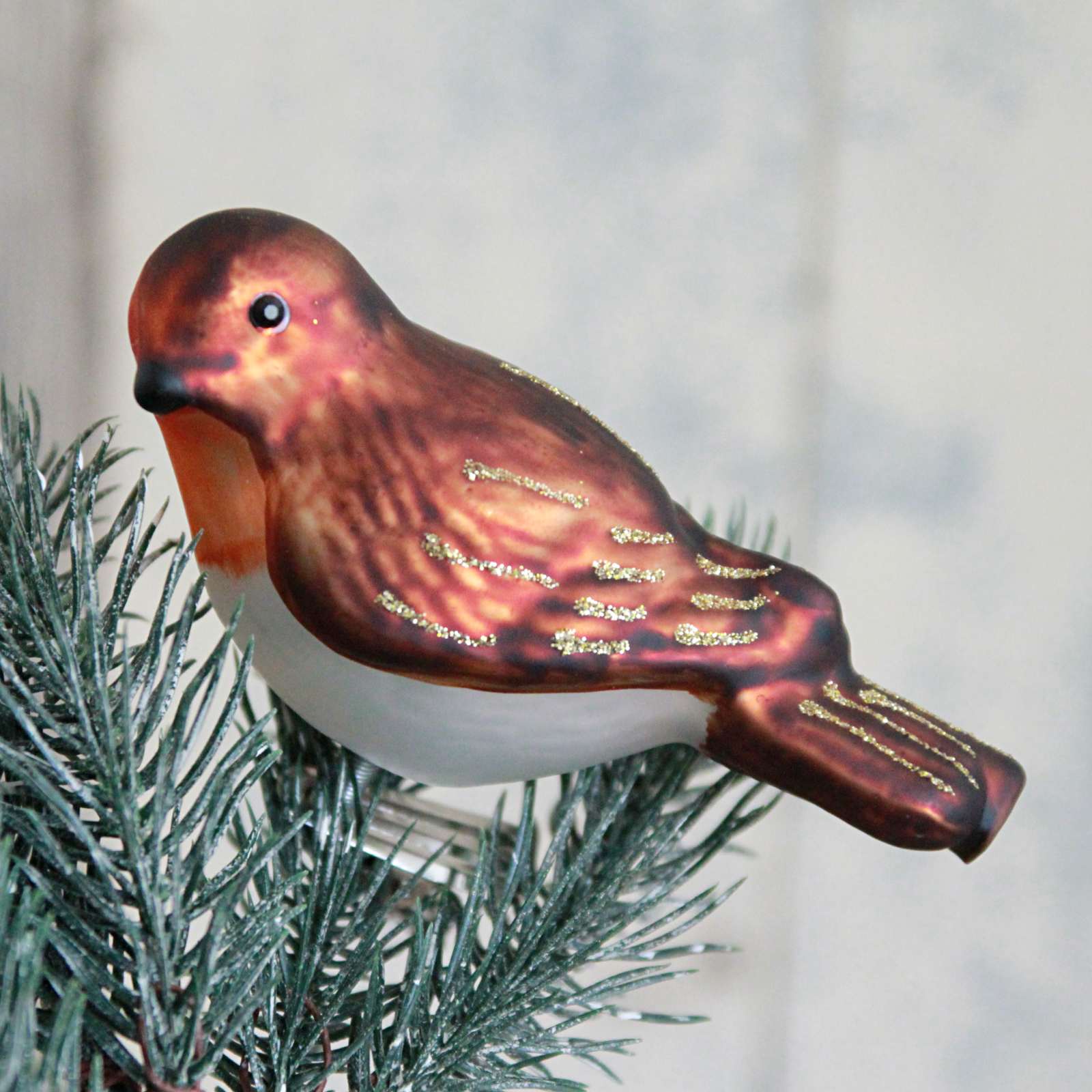 Clip on Glass Robin Decoration