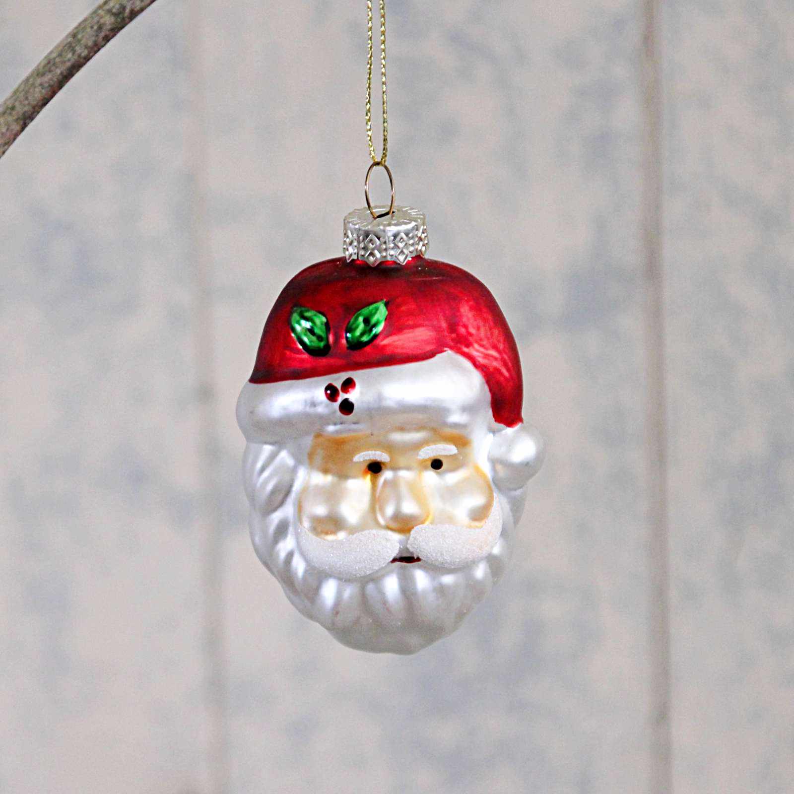 Hanging Vintage Glass Santa Decoration