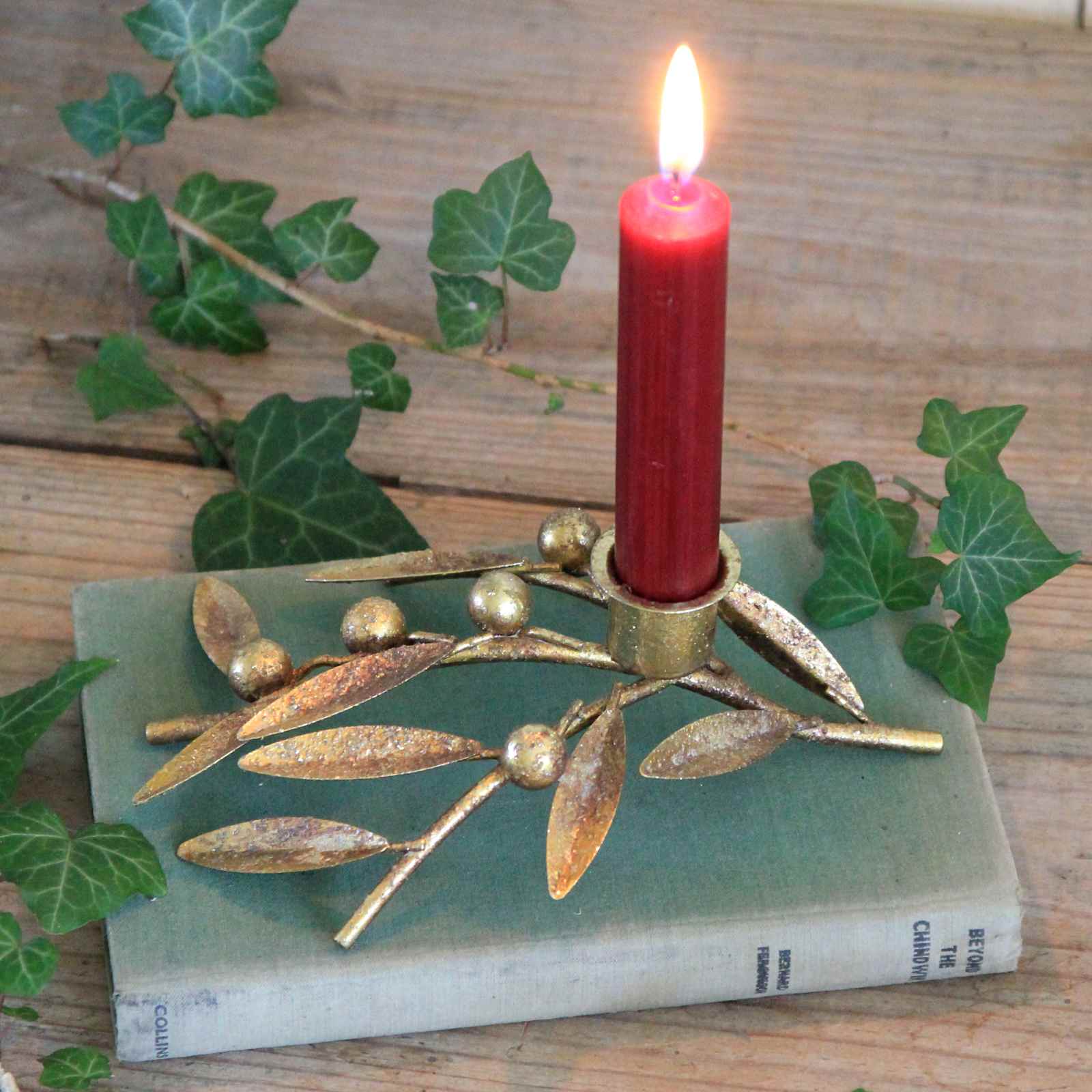 Antique Gold Berry Candle Holder