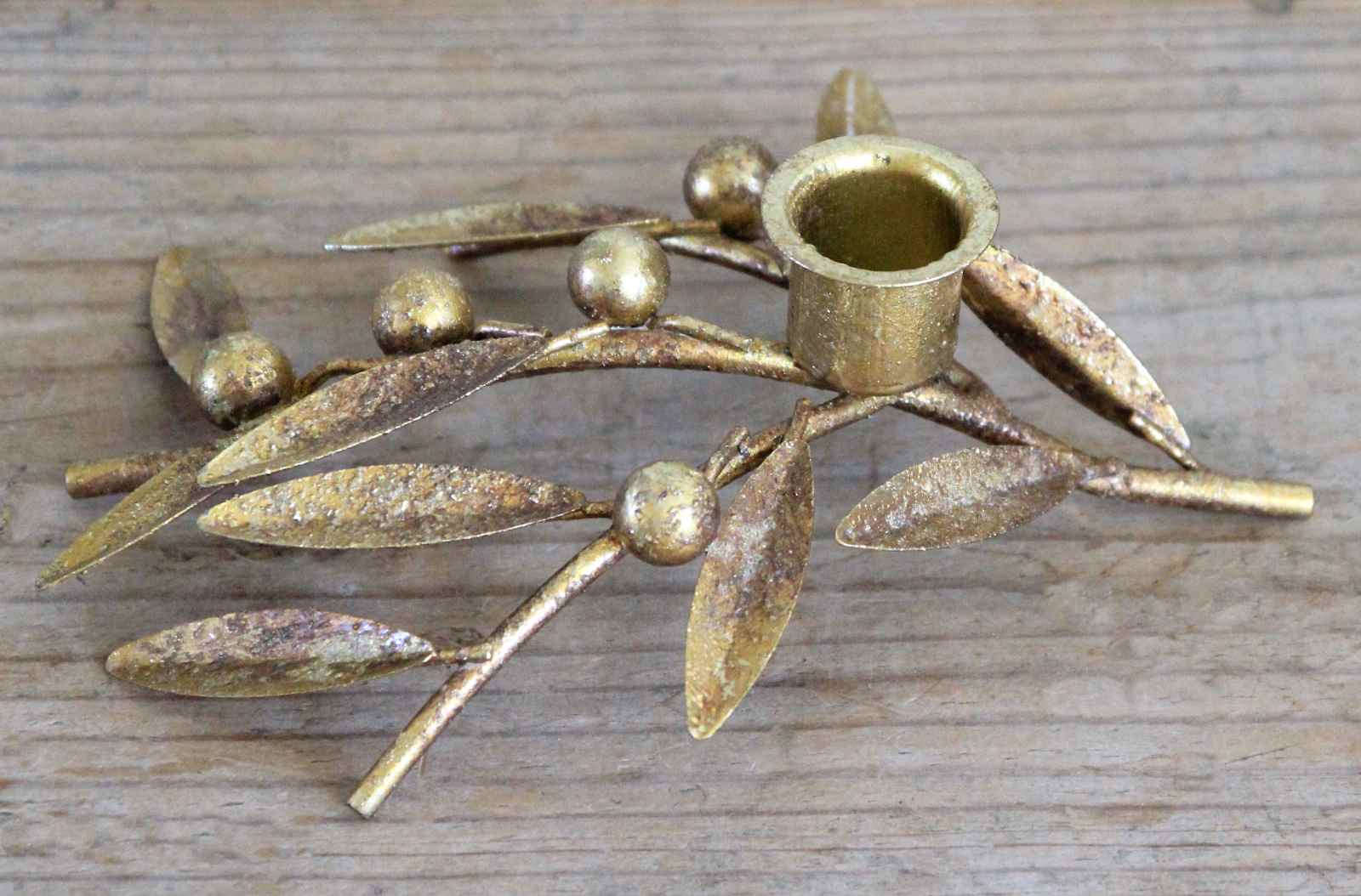 Antique Gold Berry Candle Holder