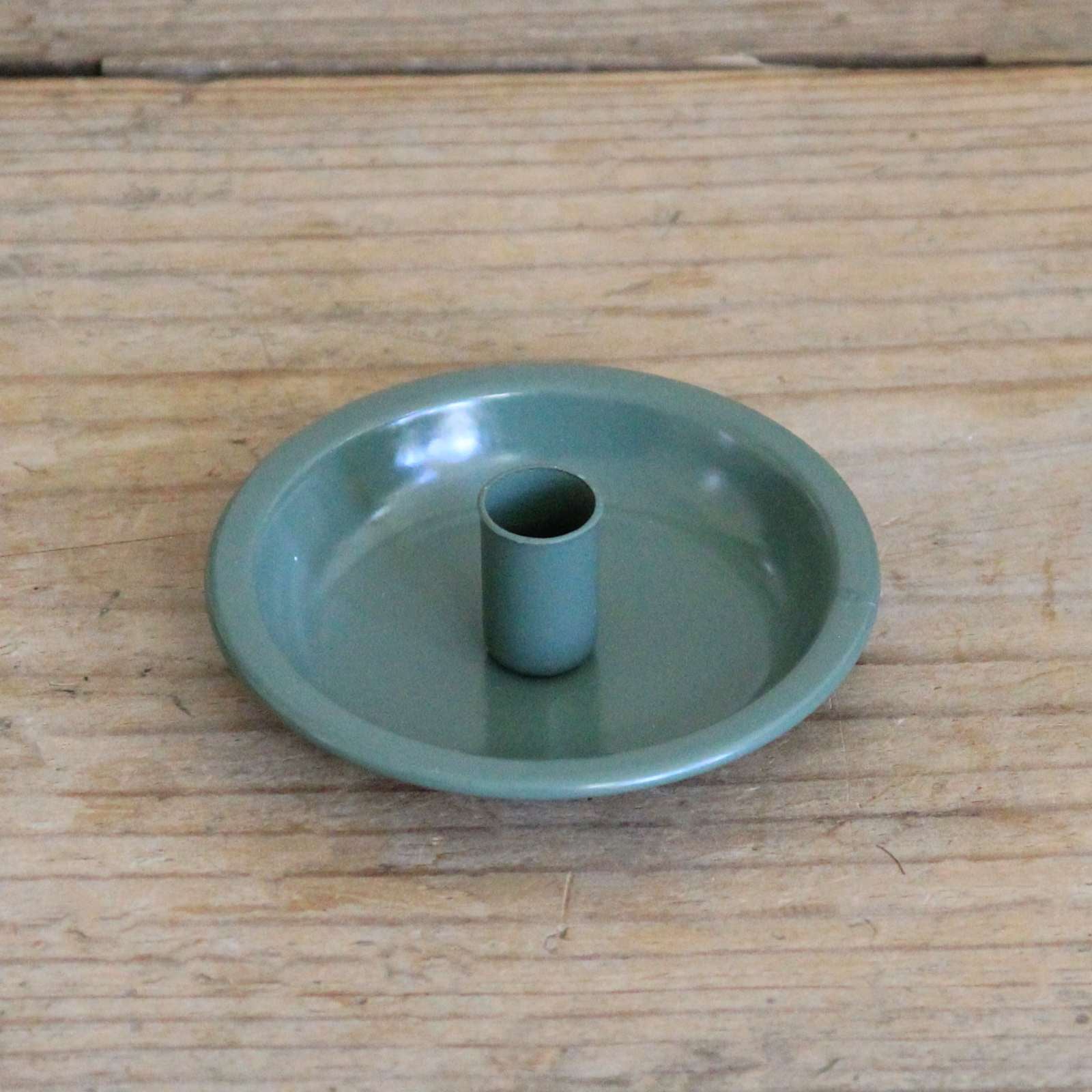 Taper Candle Holder - Green Enamel Dish