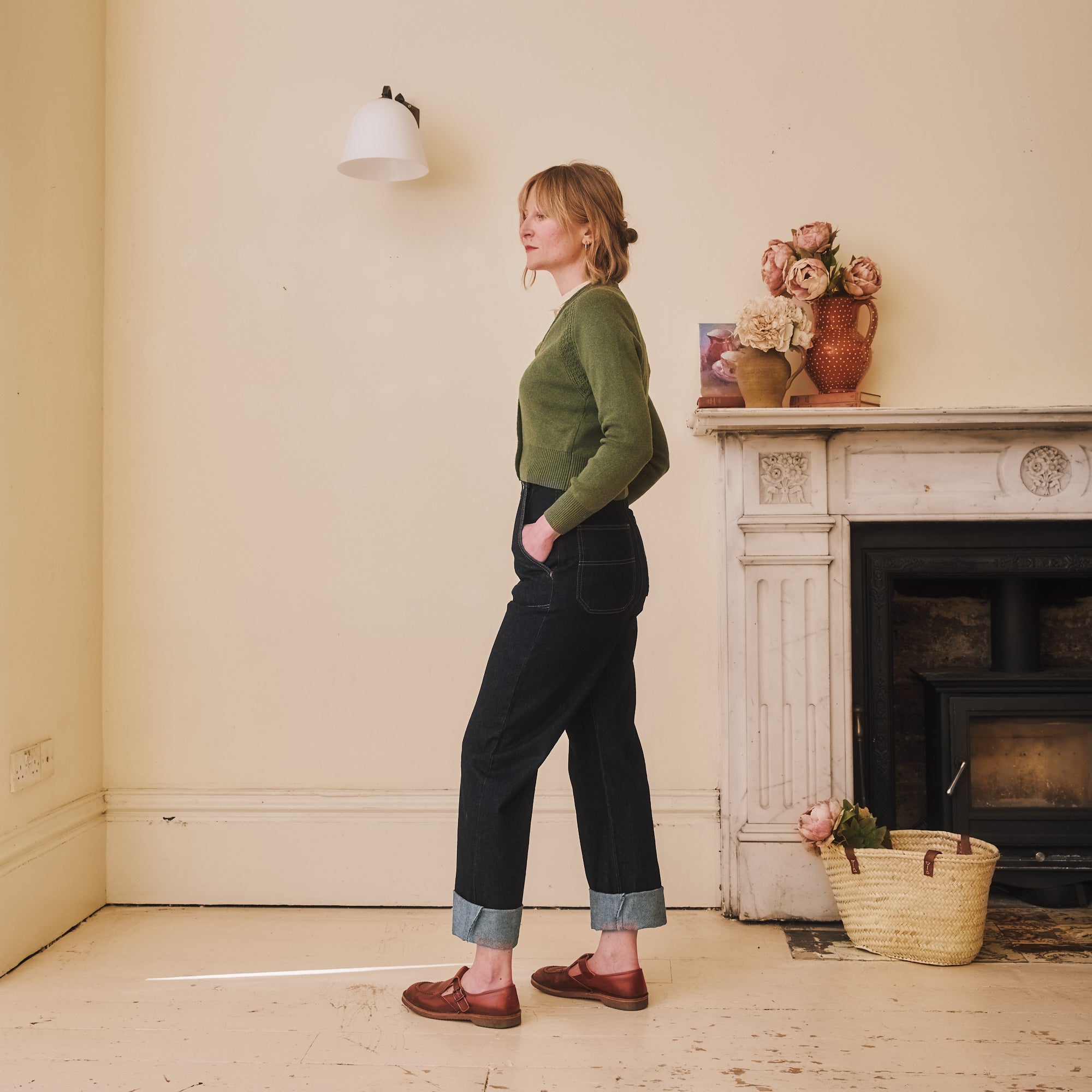 Cotton & Merino Cropped Cardigan - Olive Green