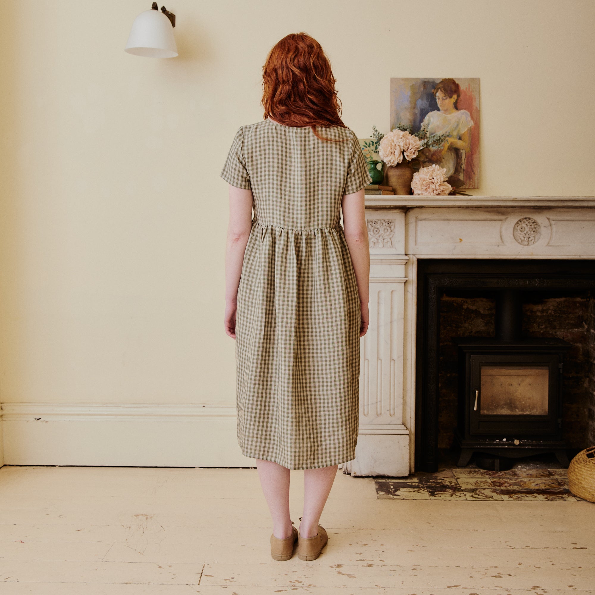 Linen dress green gingham