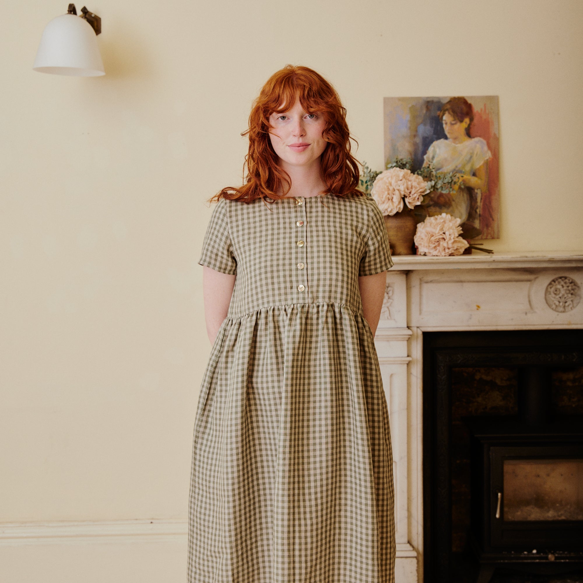 Summer dress linen green check
