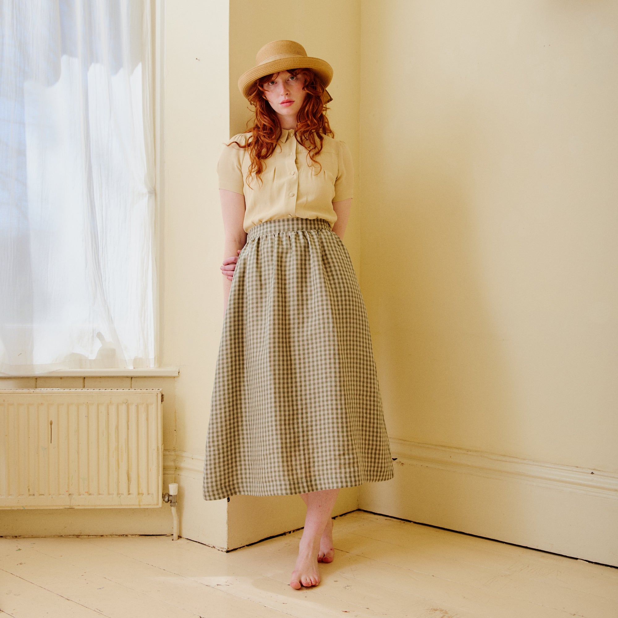 Olive green gingham skirt