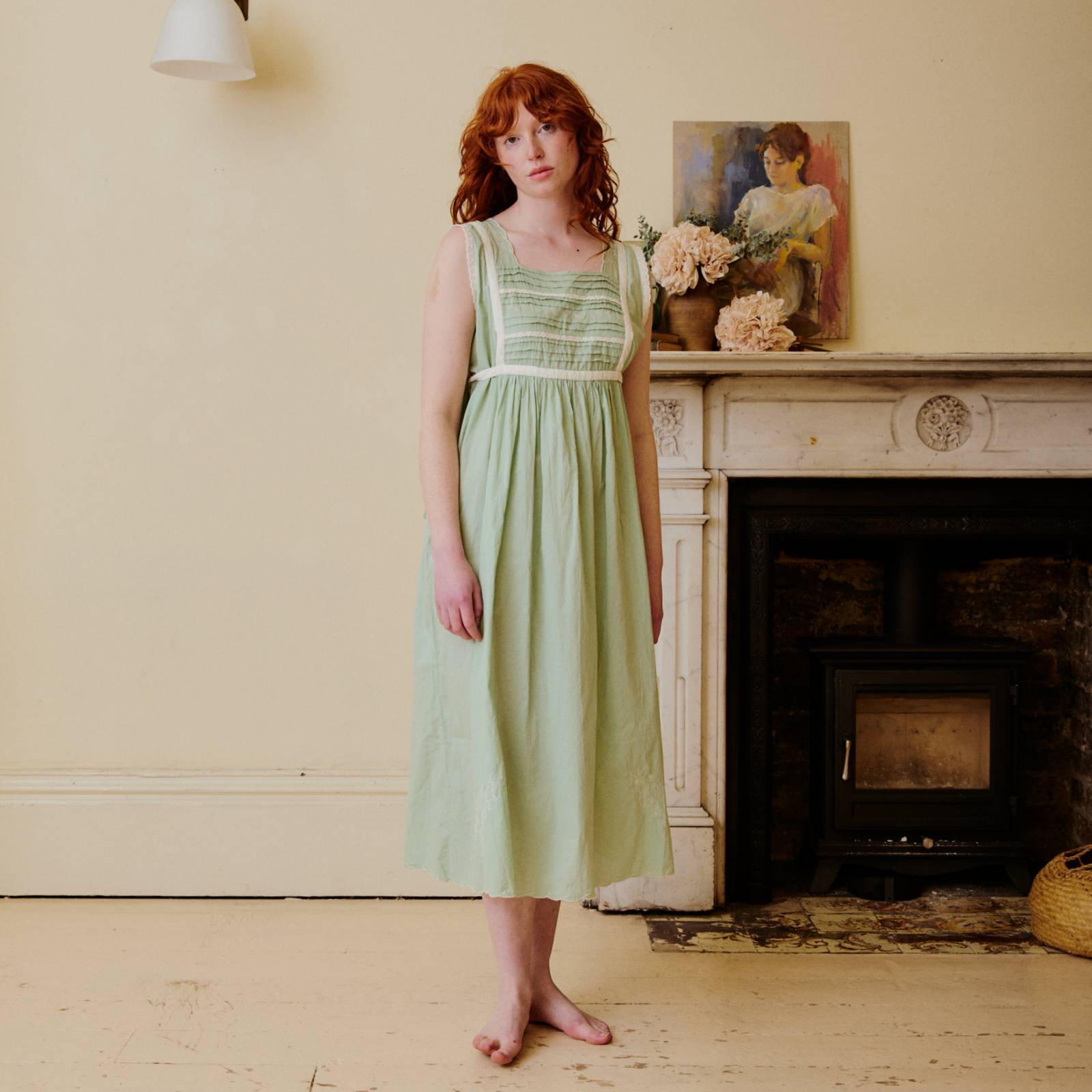 Sleeveless Cotton Nightdress - Pale Green