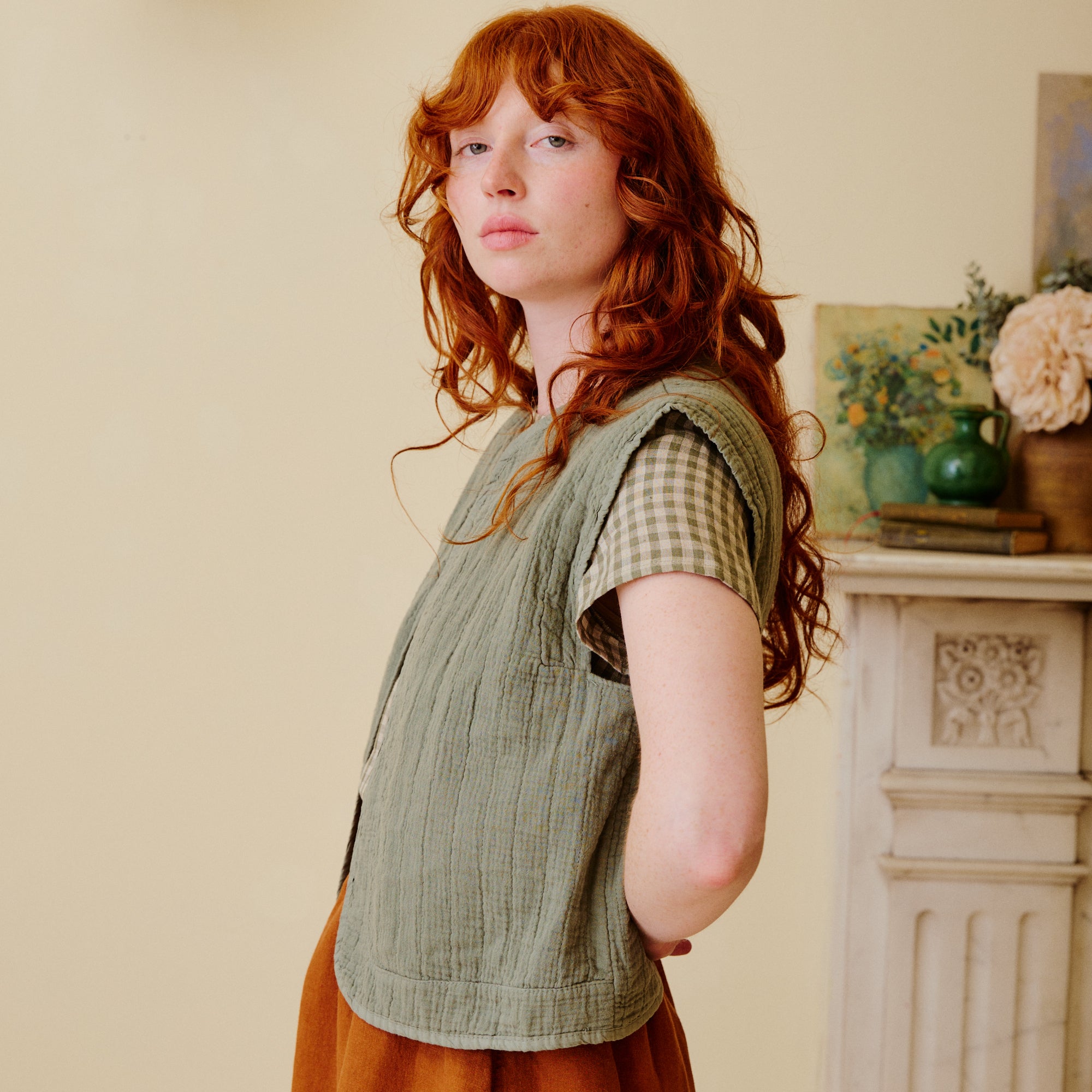 Olive Green Quilted Cotton Waistcoat