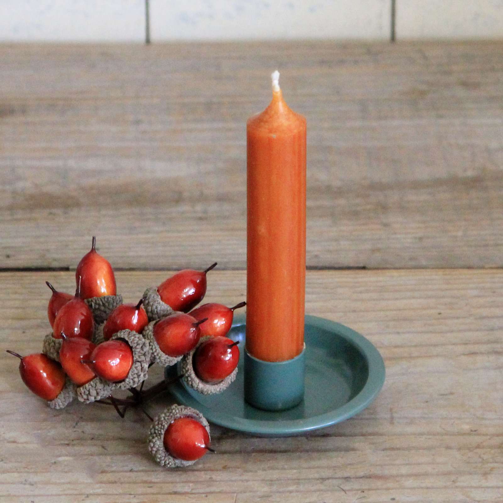 Dinner Candle Holder - Green Enamel Dish