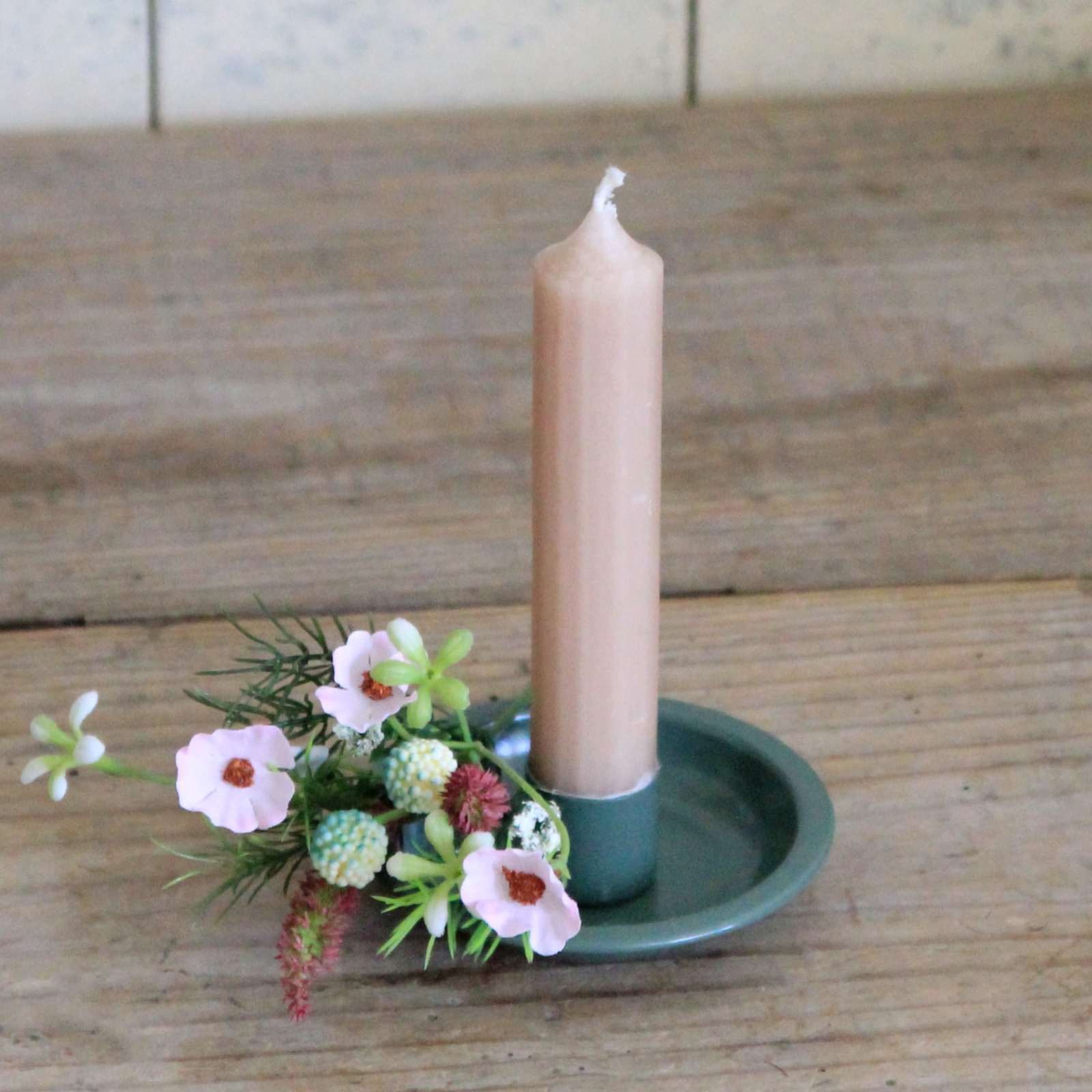 Dinner Candle Holder - Green Enamel Dish