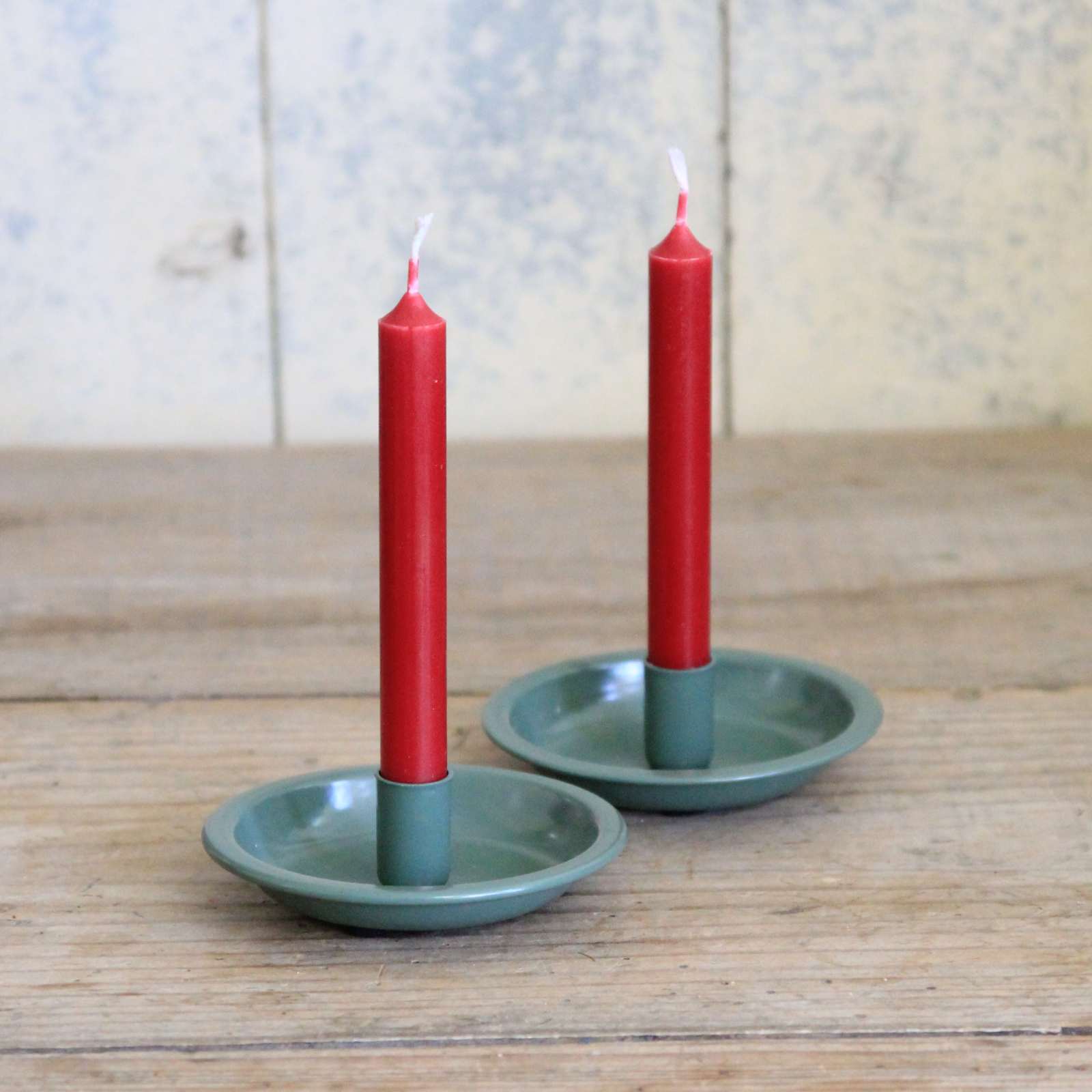 Taper Candle Holder - Green Enamel Dish