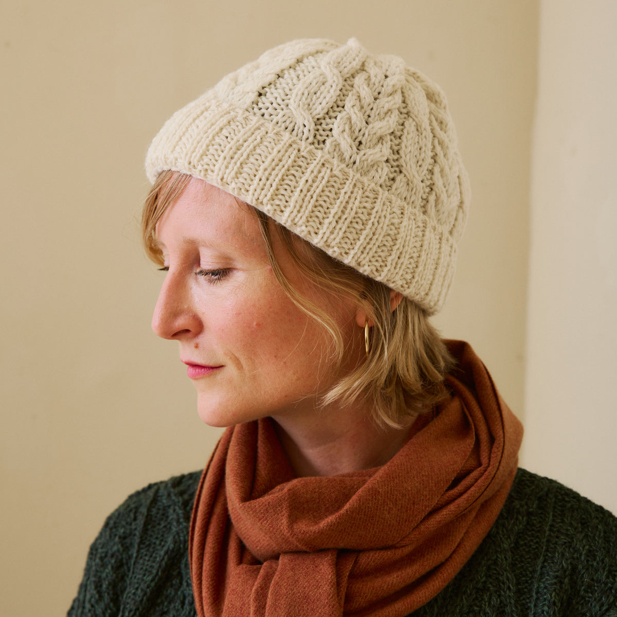 Aran Wool Hat - Cream