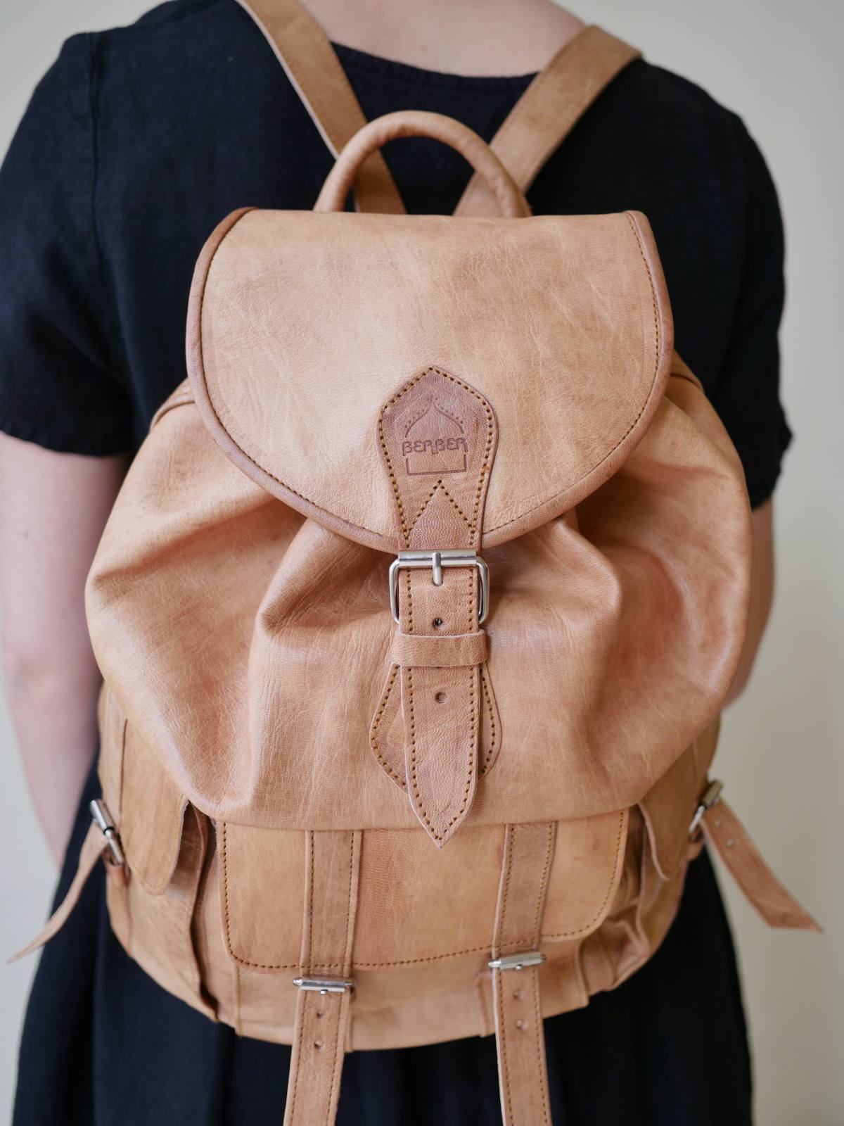 Tan Leather Rucksack Close up