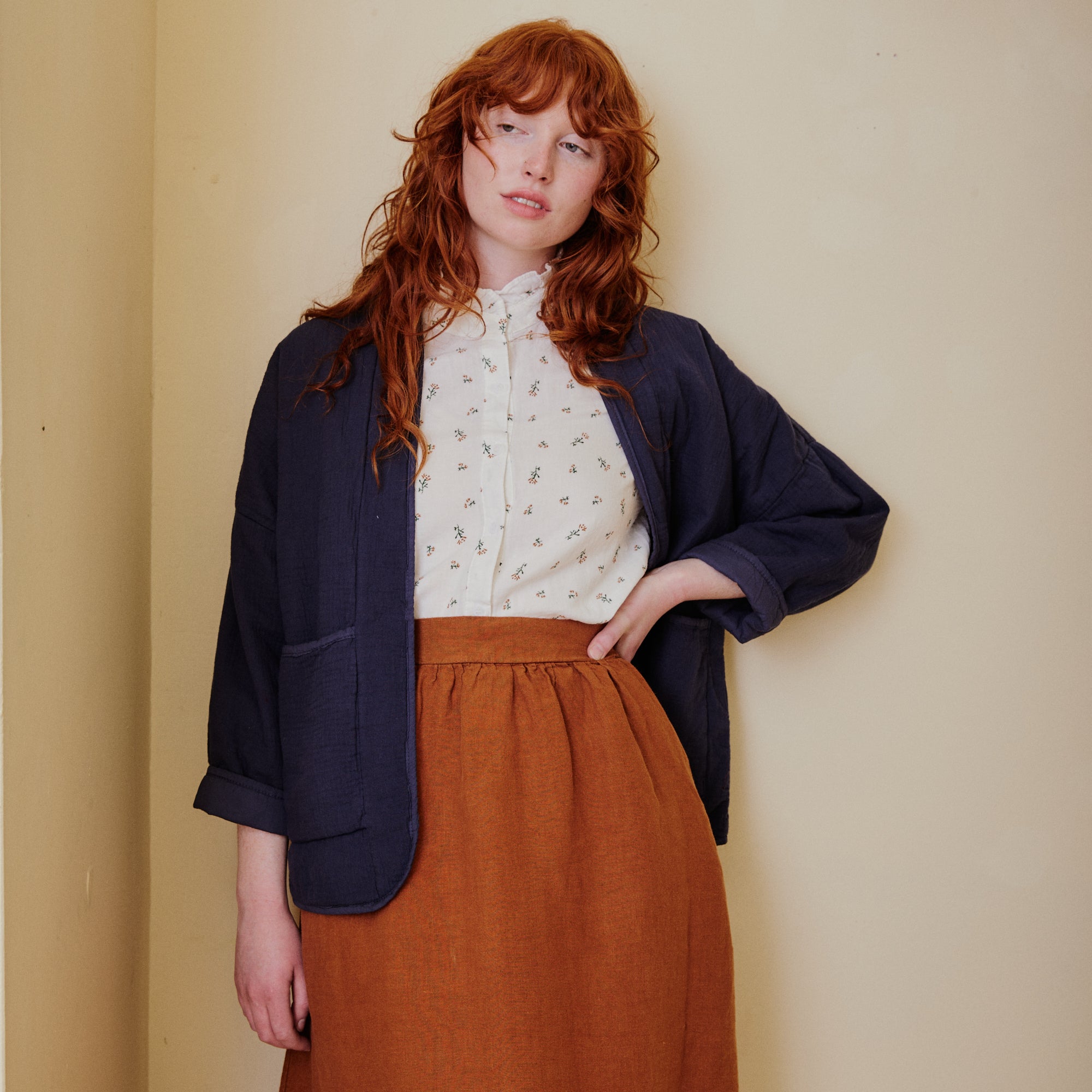Navy Blue Quilted Cotton Jacket