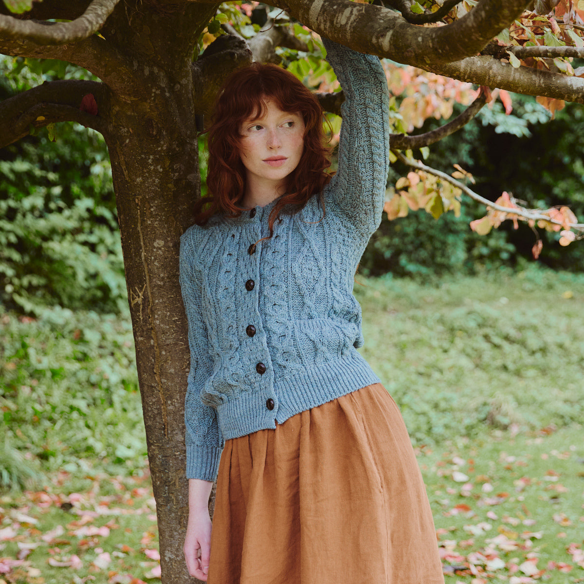 Aran Cardigan - Dusty Blue