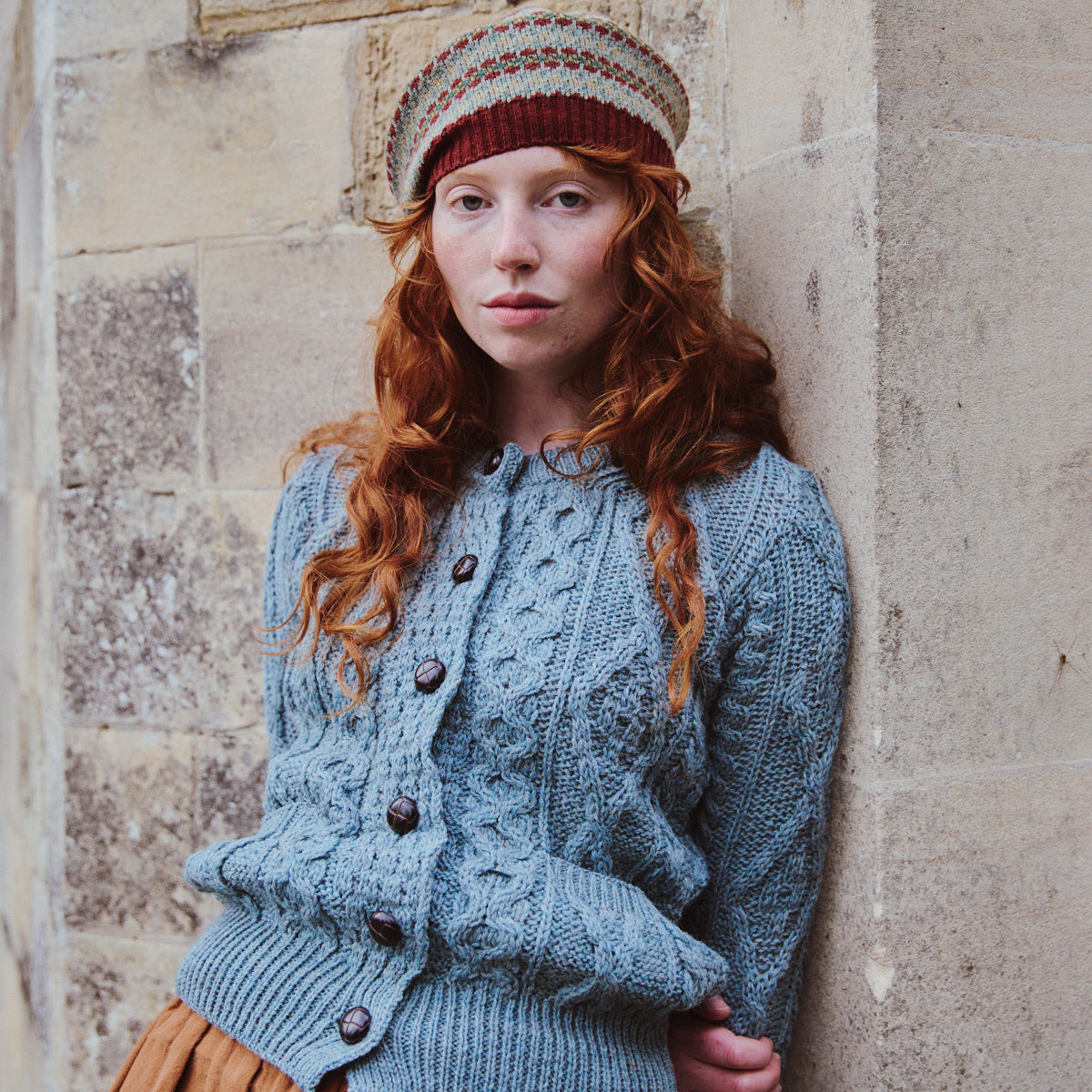 Aran Cardigan - Dusty Blue