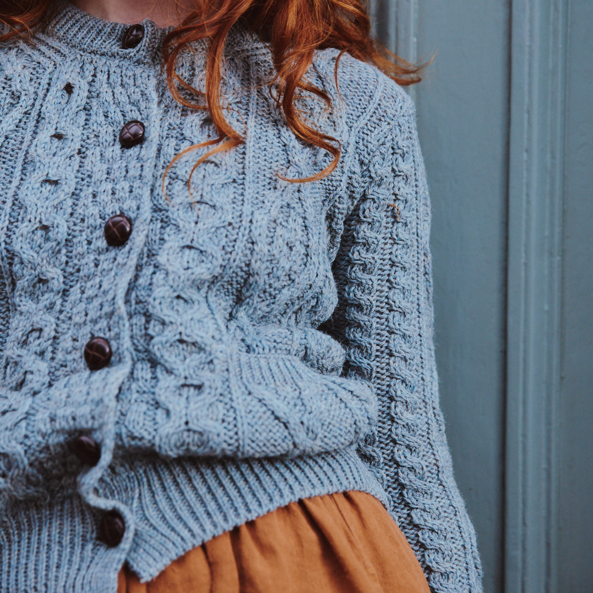 Aran Cardigan - Dusty Blue