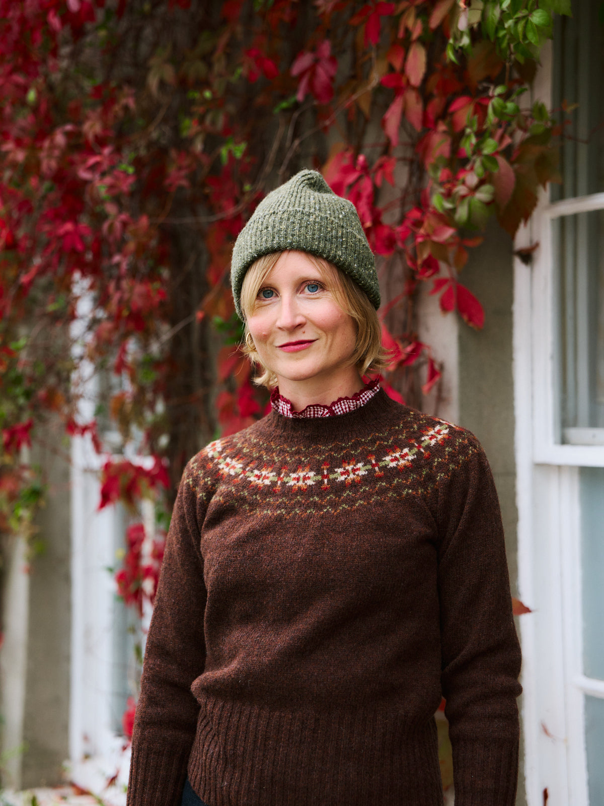 Traditional Scottish Fair Isle Crew Neck Jumper - Walnut