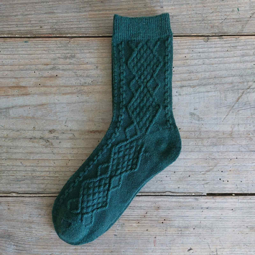 Womens socks Forest Green- plain colour aran socks one size