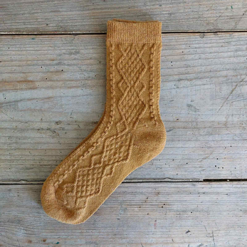 Womens Mustard socks - plain colour aran socks one size