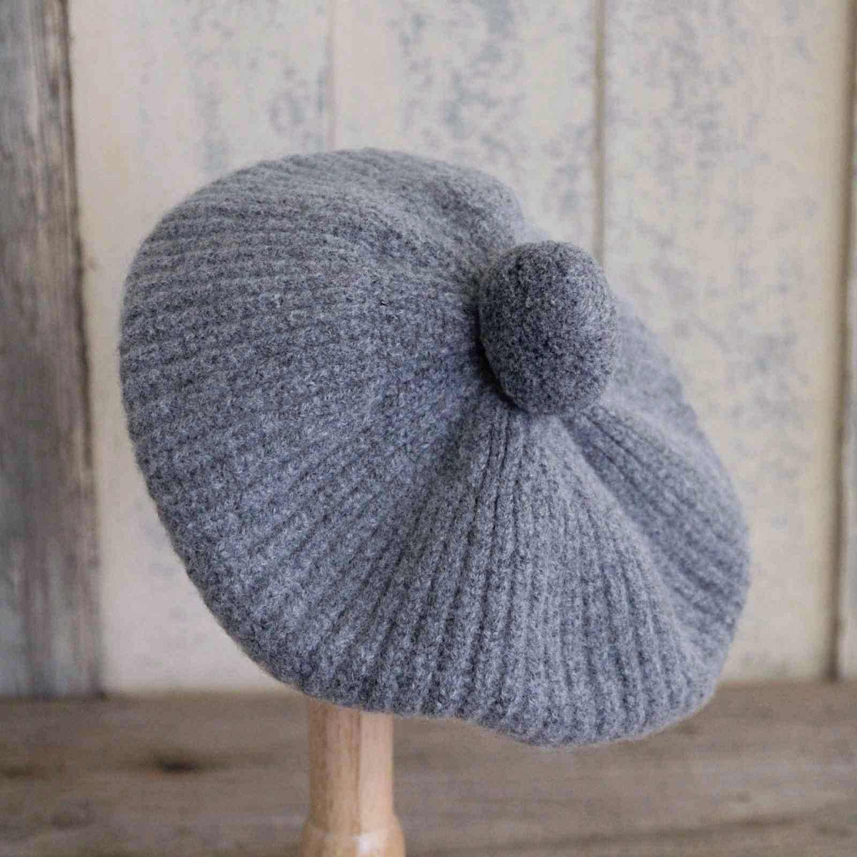2558 Womens French Artist Wool Beret Fur Pompom Hats (grey) Ribbed Beret with Pom Pom - Grey – Closet & Botts main image 2
