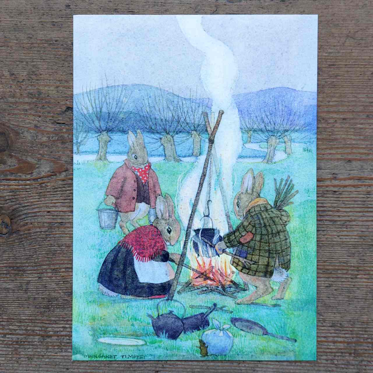 The Camp Fire vintage postcard by Margaret Tempest