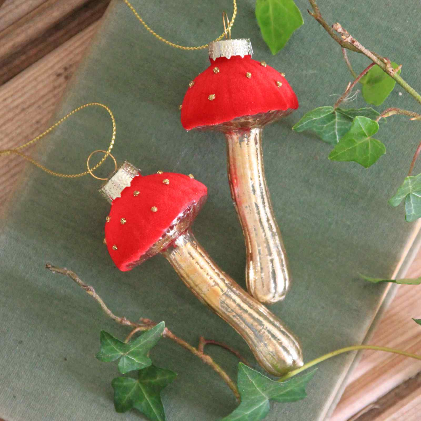 Red Velvet Beaded Toadstool Decoration