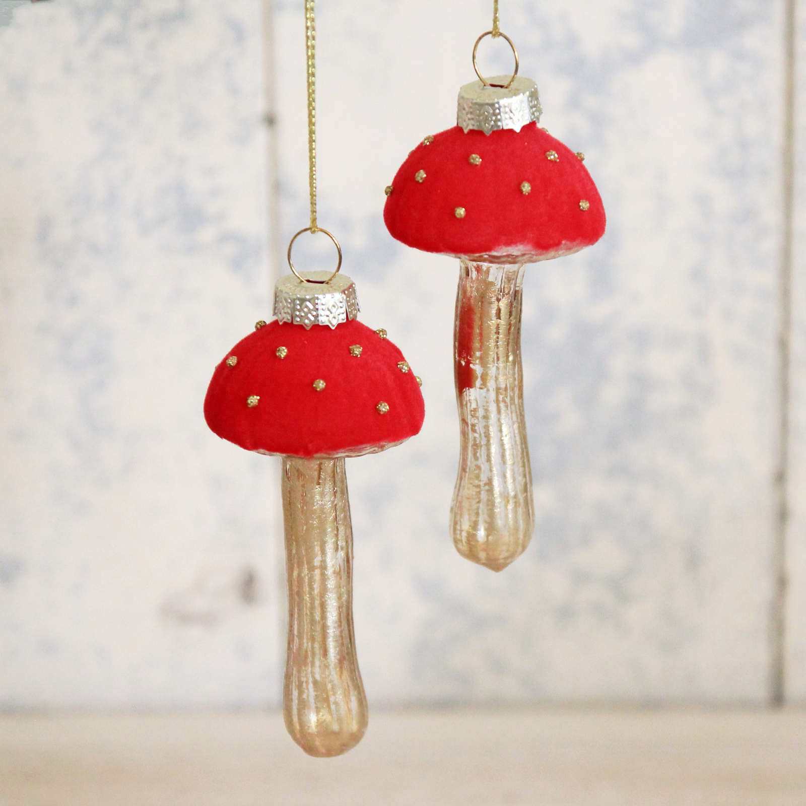Red Velvet Beaded Toadstool Decoration