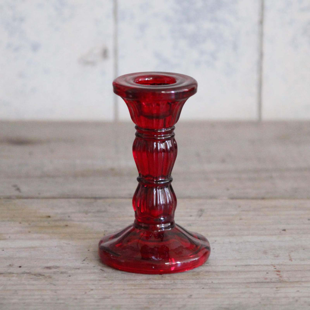 Traditional Red Glass Candlestick 