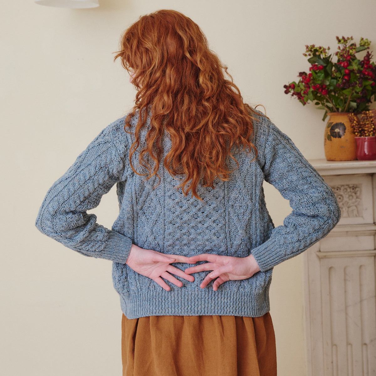 Aran Cardigan - Dusty Blue