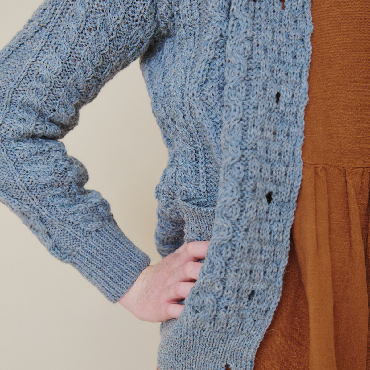 Aran Cardigan - Dusty Blue