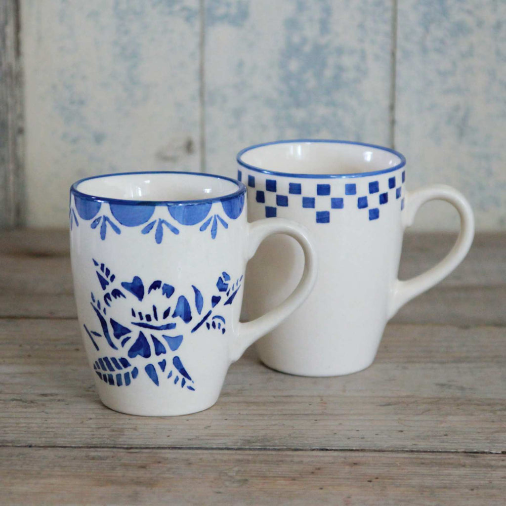 French stencil mugs blue