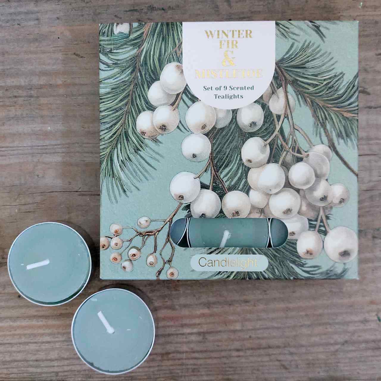 Set of 9 Tealights - Winter fir & Mistletoe