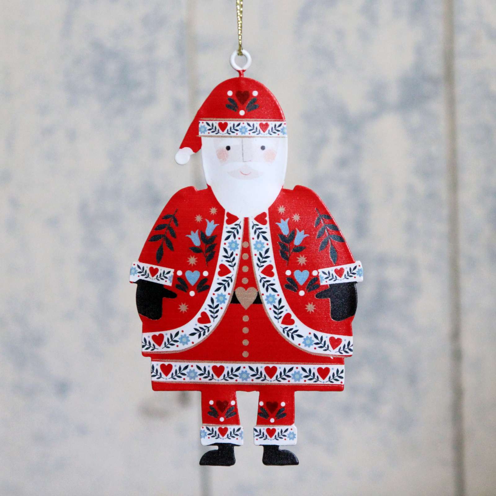 Floral Folk Tin Santa Decoration
