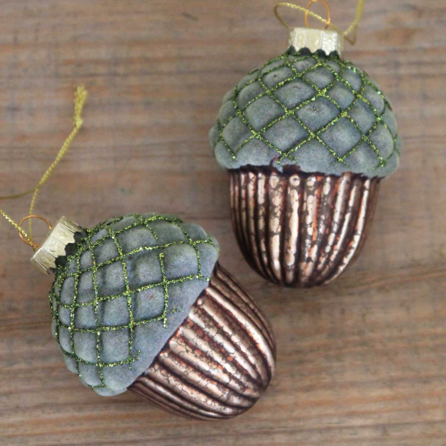 Velvet Acorn Decoration with glitter