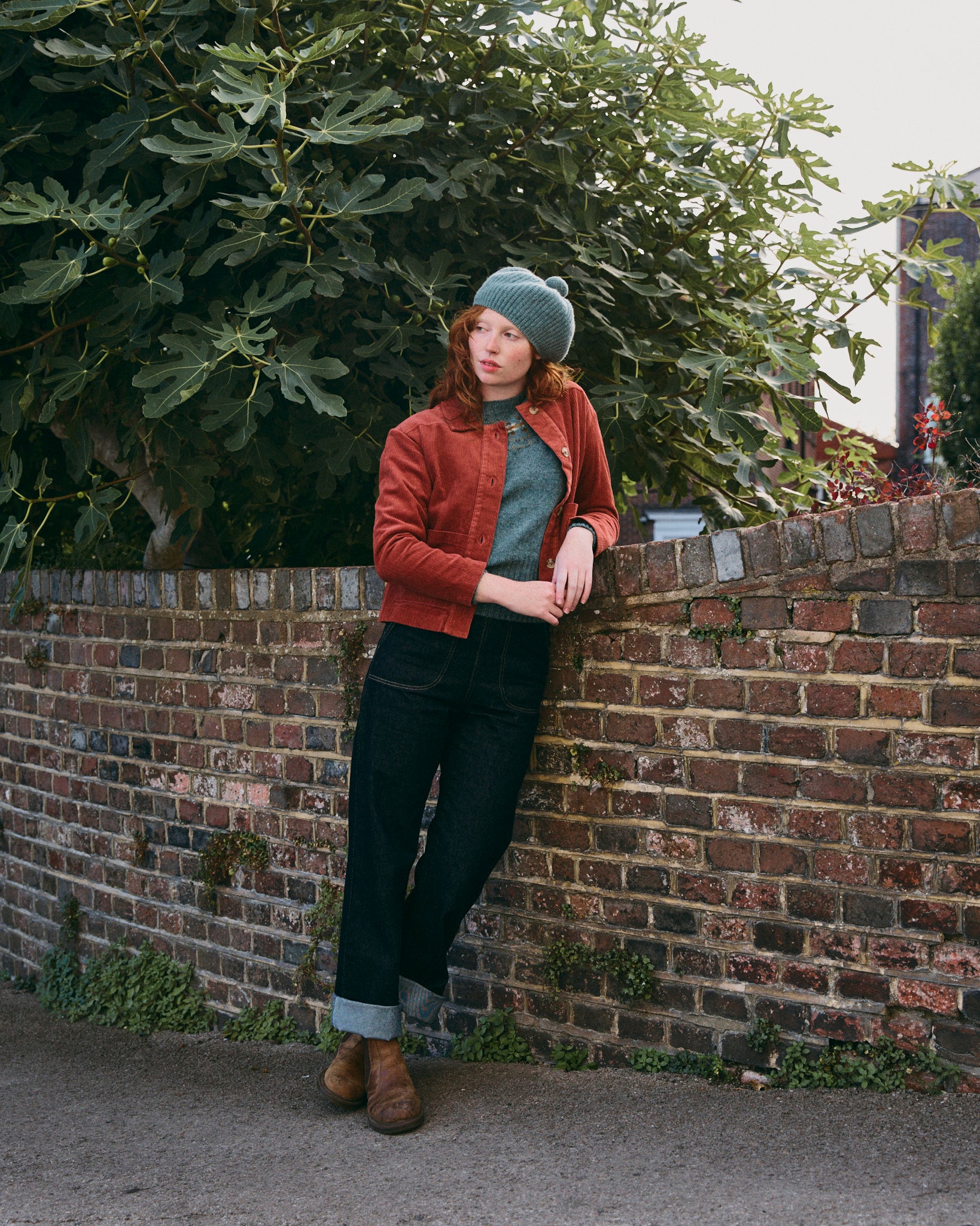 Ribbed Beret with Pom Pom - Dusty Teal
