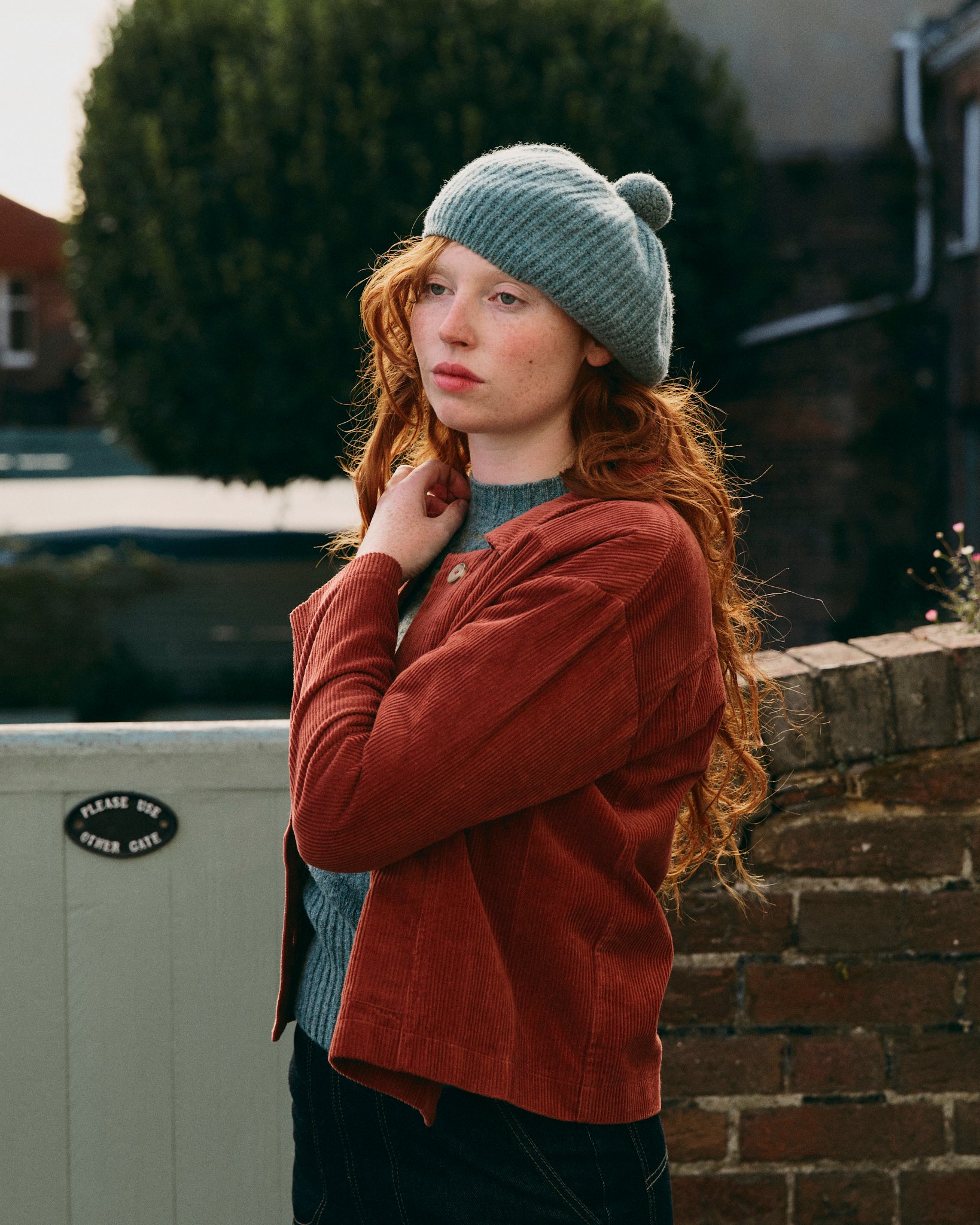 Ribbed Beret with Pom Pom - Dusty Teal