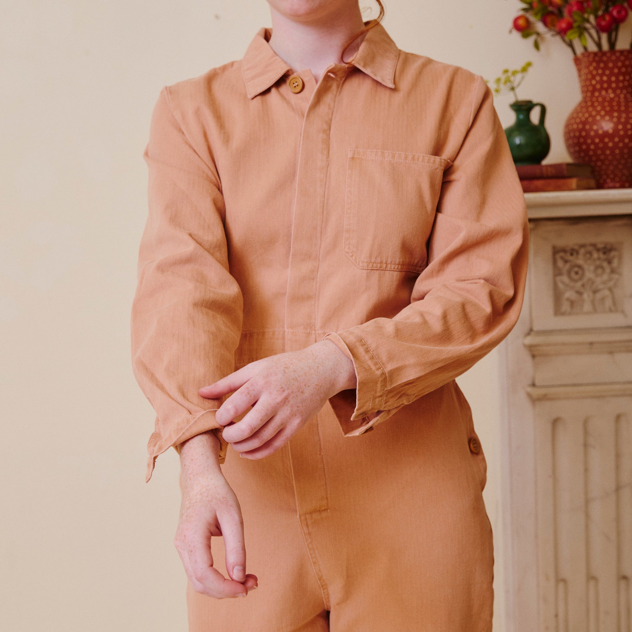 Herringbone Workwear Jumpsuit - Rose