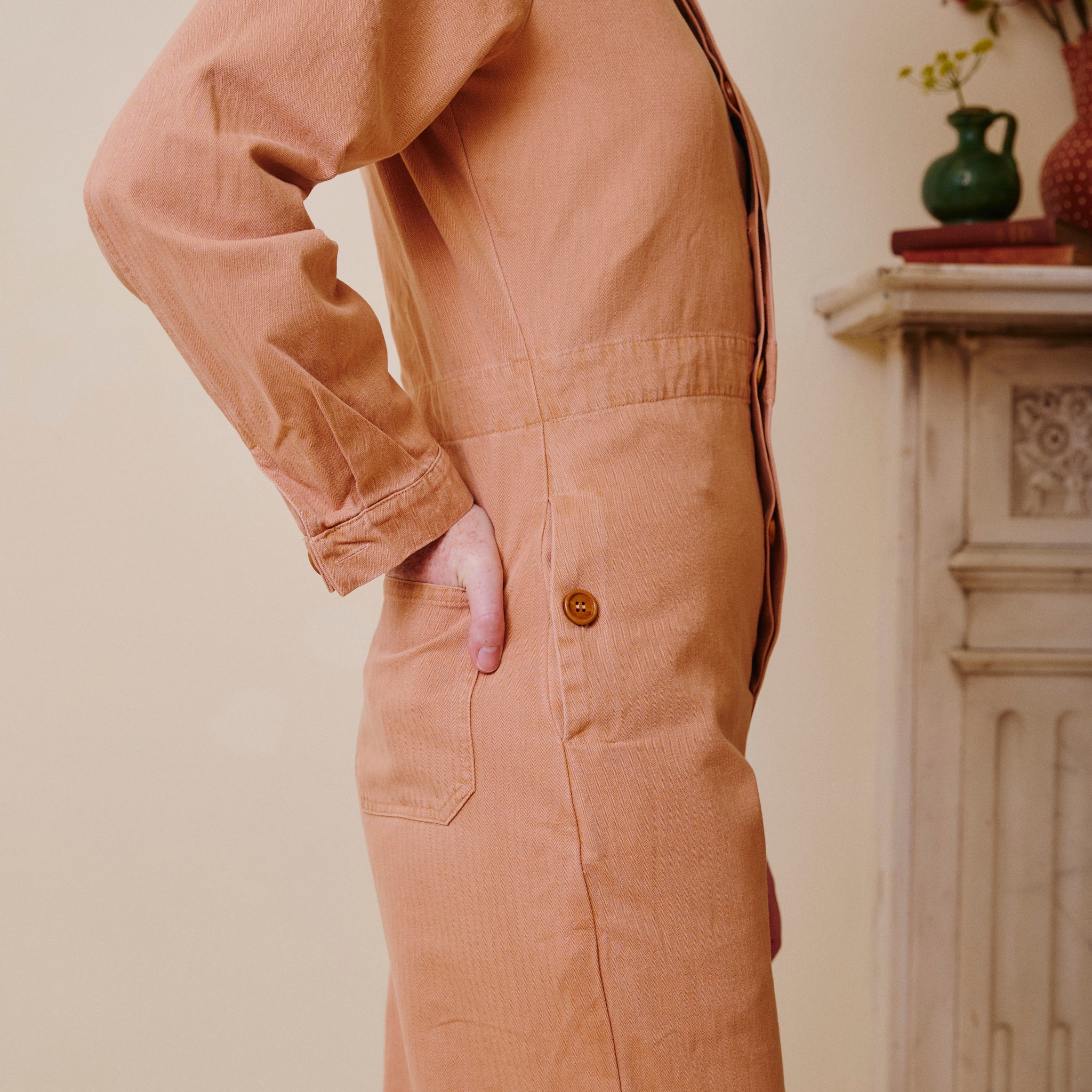Herringbone Workwear Jumpsuit - Rose