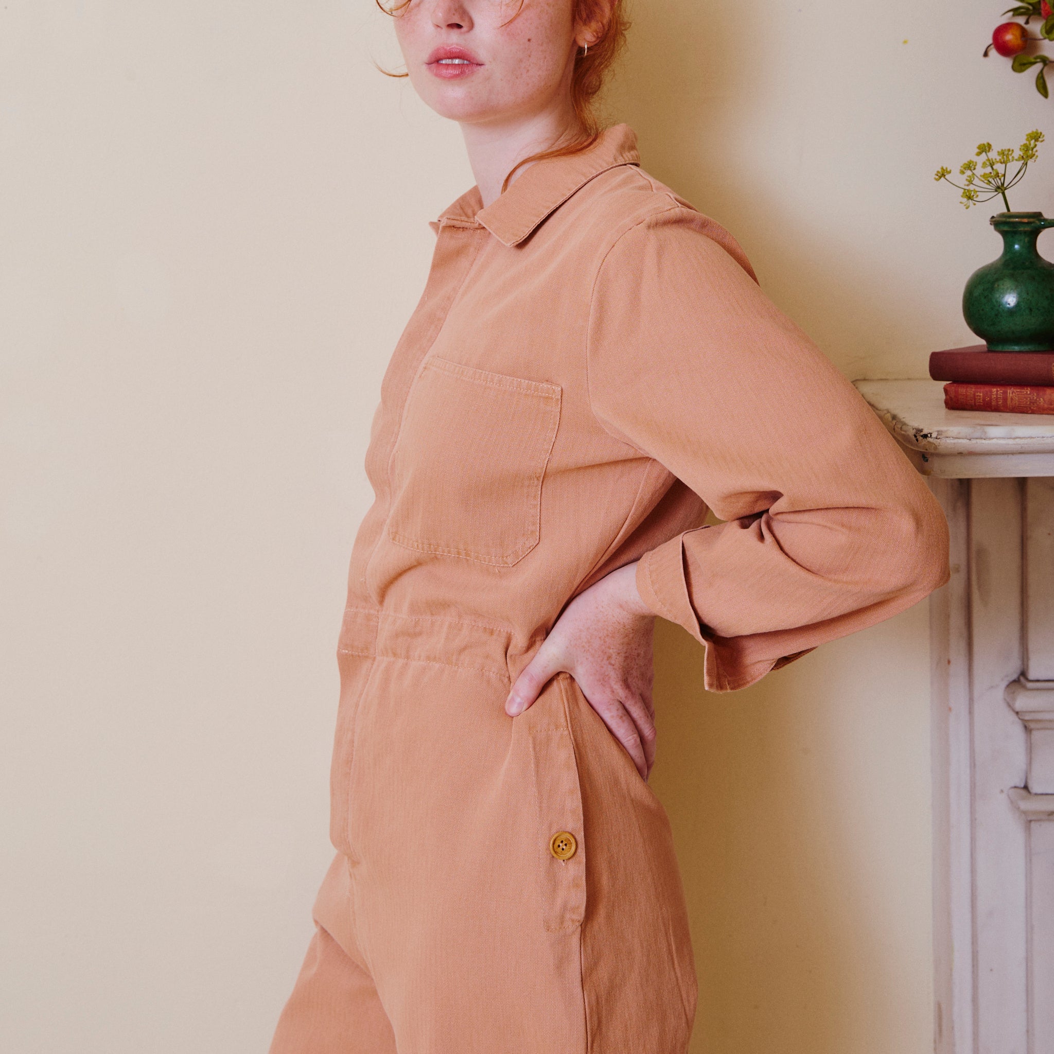 Herringbone Workwear Jumpsuit - Rose