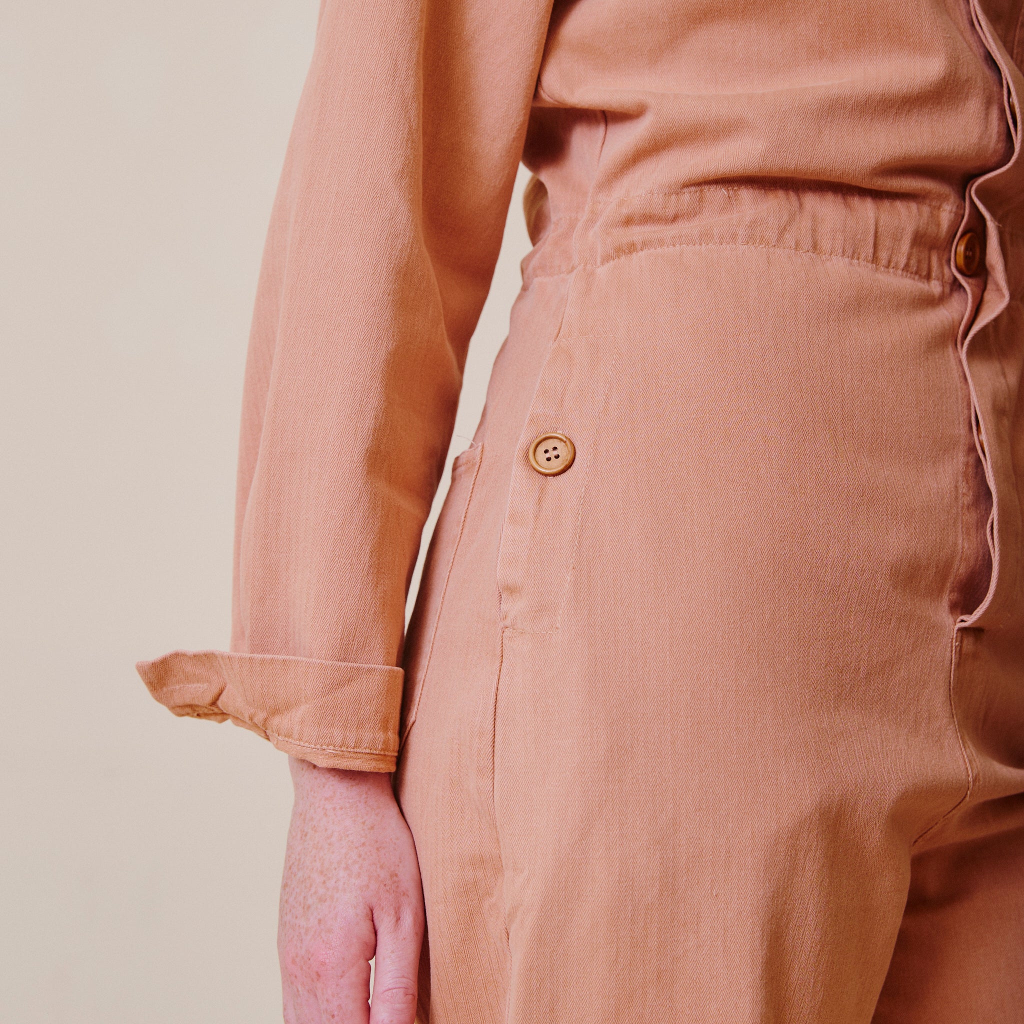 Herringbone Workwear Jumpsuit - Rose