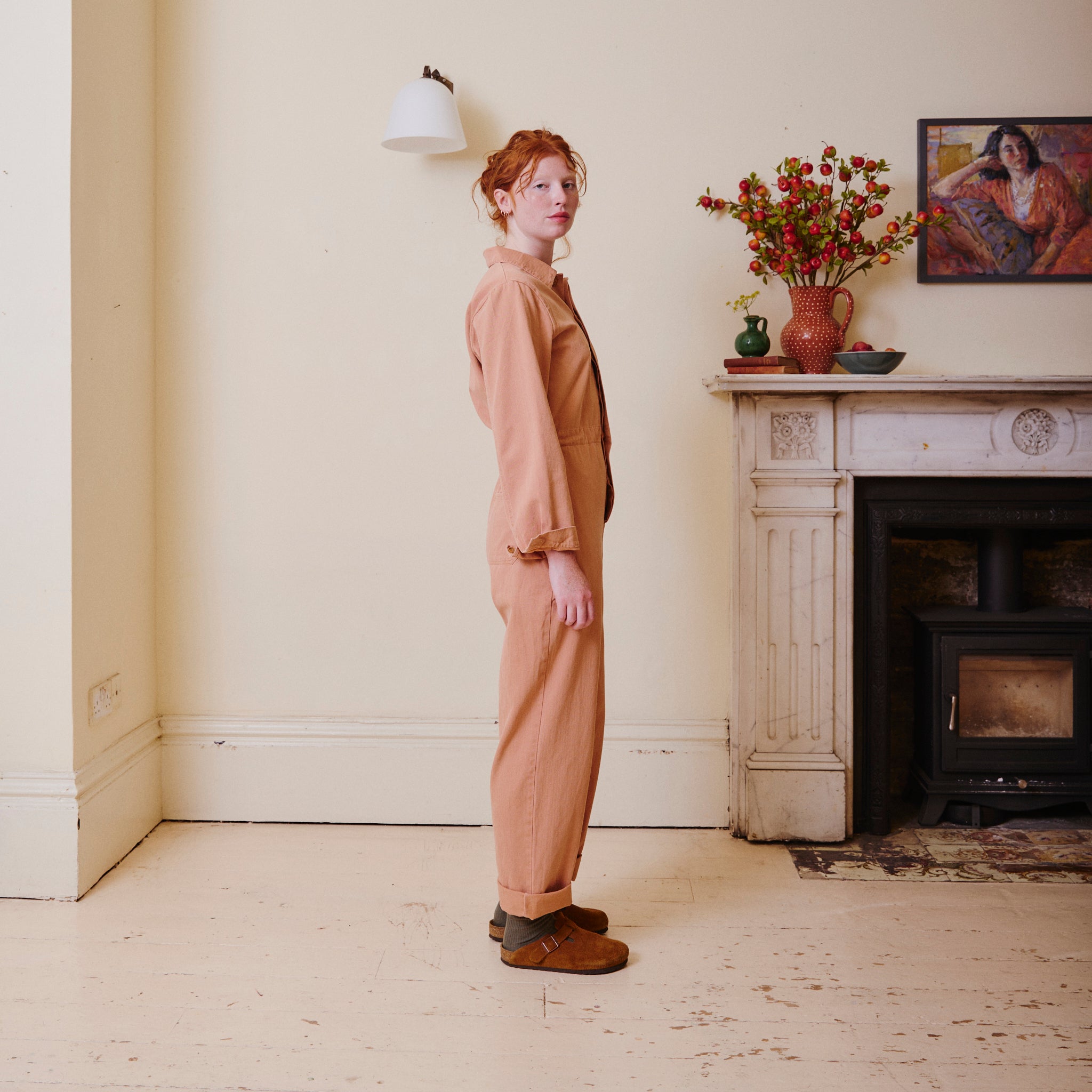 Herringbone Workwear Jumpsuit - Rose
