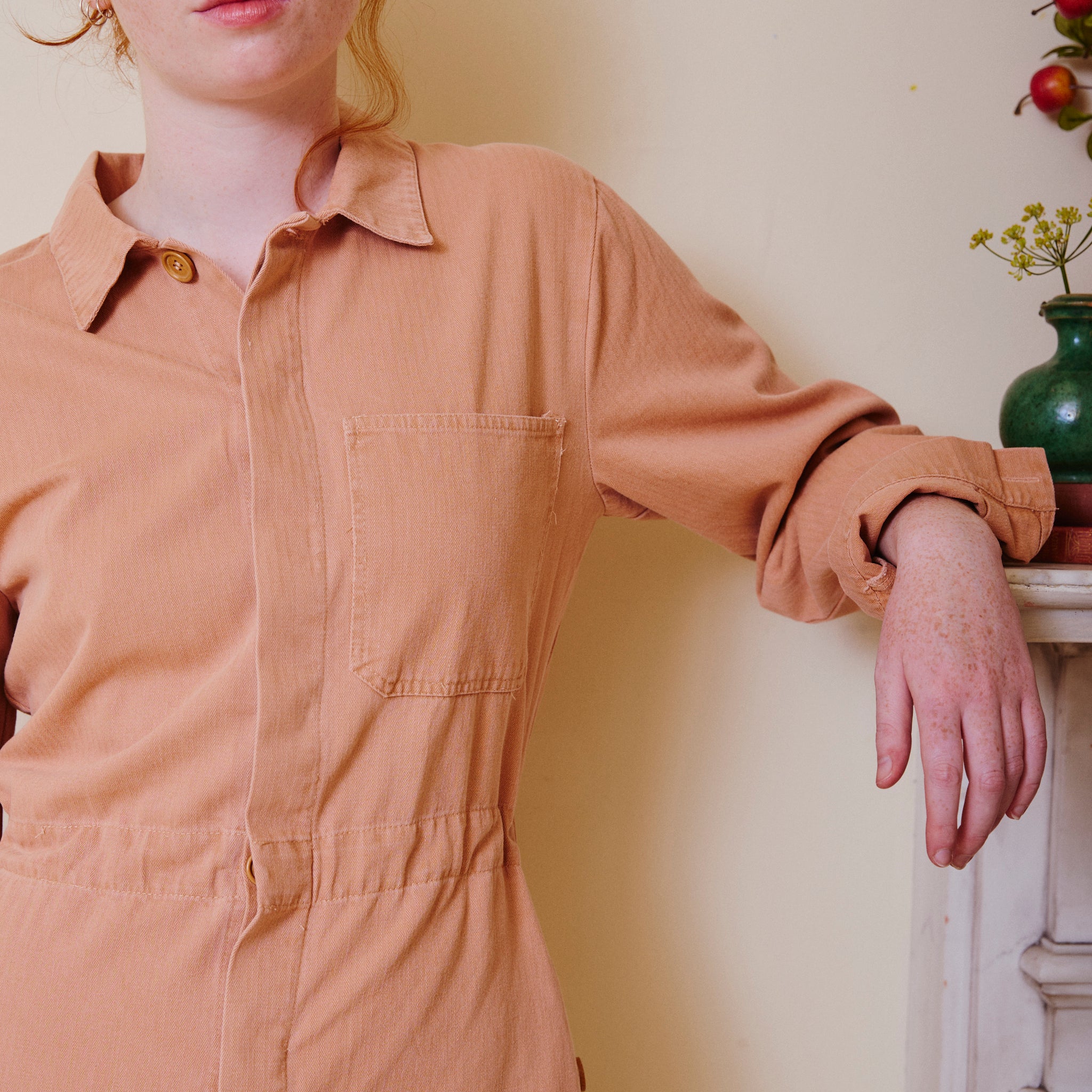Herringbone Workwear Jumpsuit - Rose