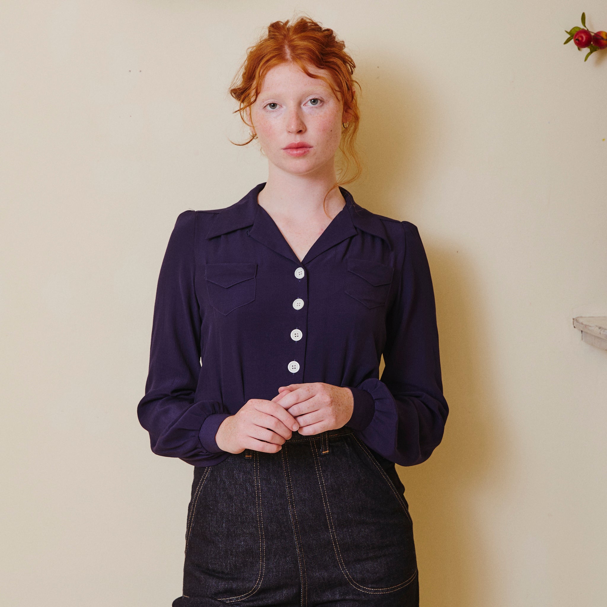 1940's Long Sleeve Blouse - Navy